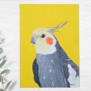 Yellow Cockatiel art print of original painting, Pet bird art, Animal lover gift, Bright colored Wall art decor, 8x10'', A4 image 1