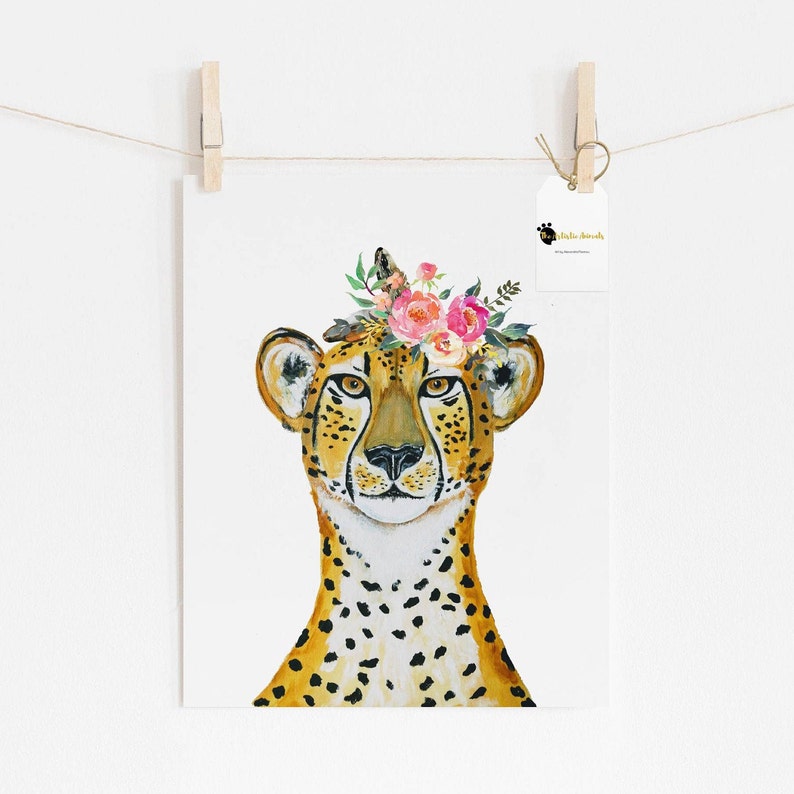 Cheetah With Flower Crown Nursery Print Safari Animal | Etsy