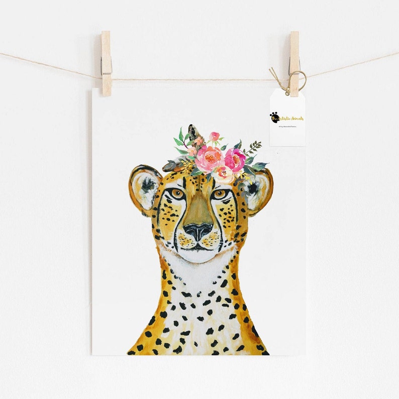 Cheetah With Flower Crown Nursery Print Safari Animal Etsy