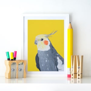 Yellow Cockatiel art print of original painting, Pet bird art, Animal lover gift, Bright colored Wall art decor, 8x10'', A4 image 9