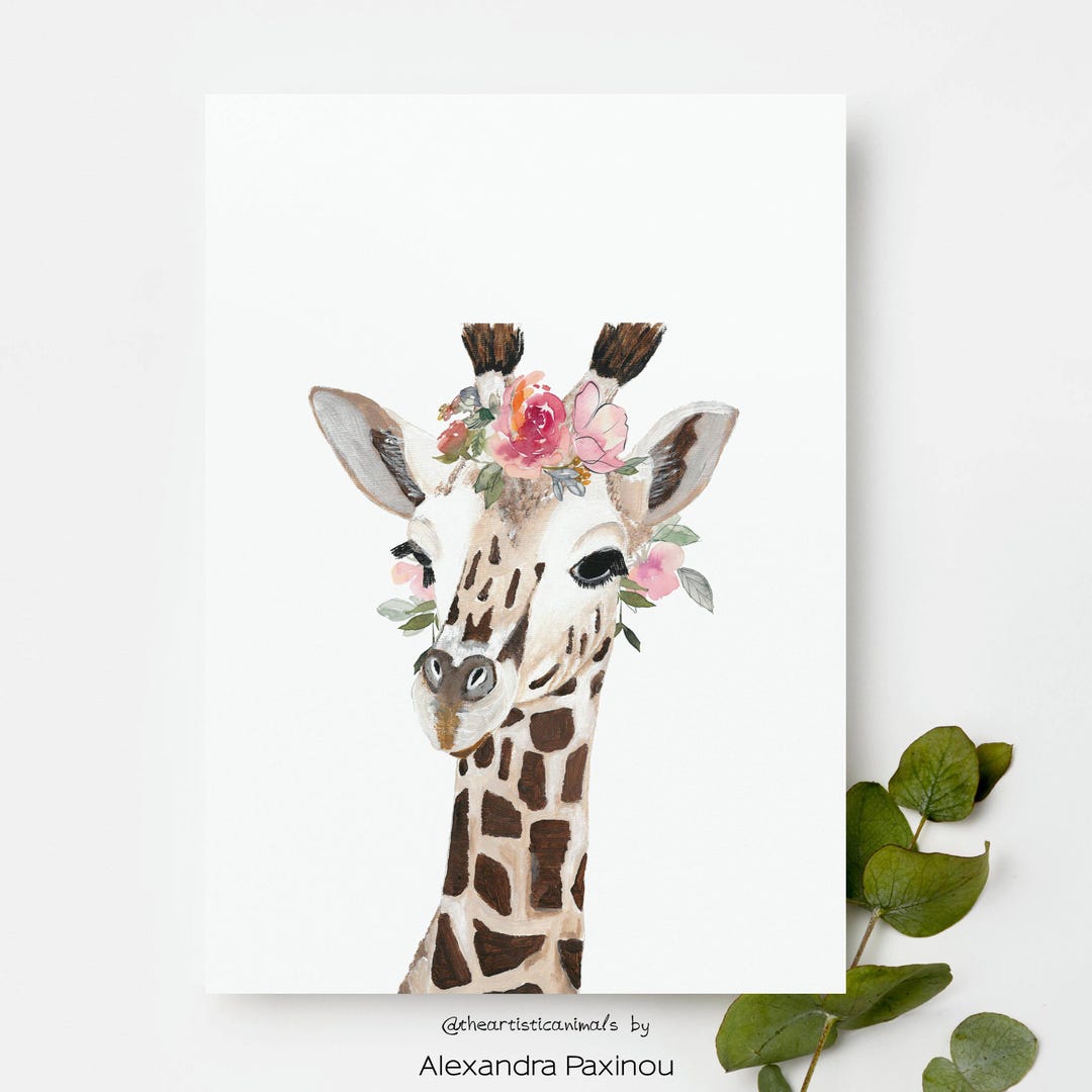 Giraffe Nursery Art Print, Floral Animal Wall Art, Safari Decor for ...