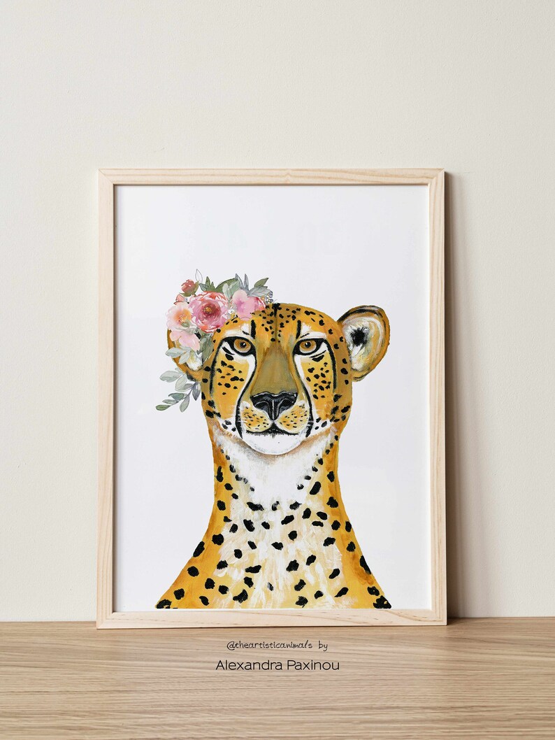 Cheetah With Flower Crown Nursery Print Safari Animal - Etsy