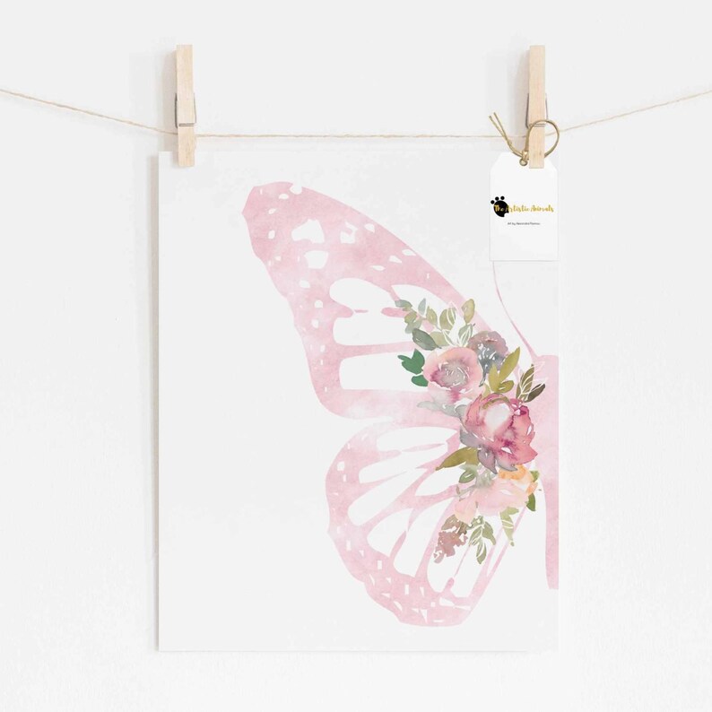 the left wing of the floral butterfly, displayed size 8x10 inches