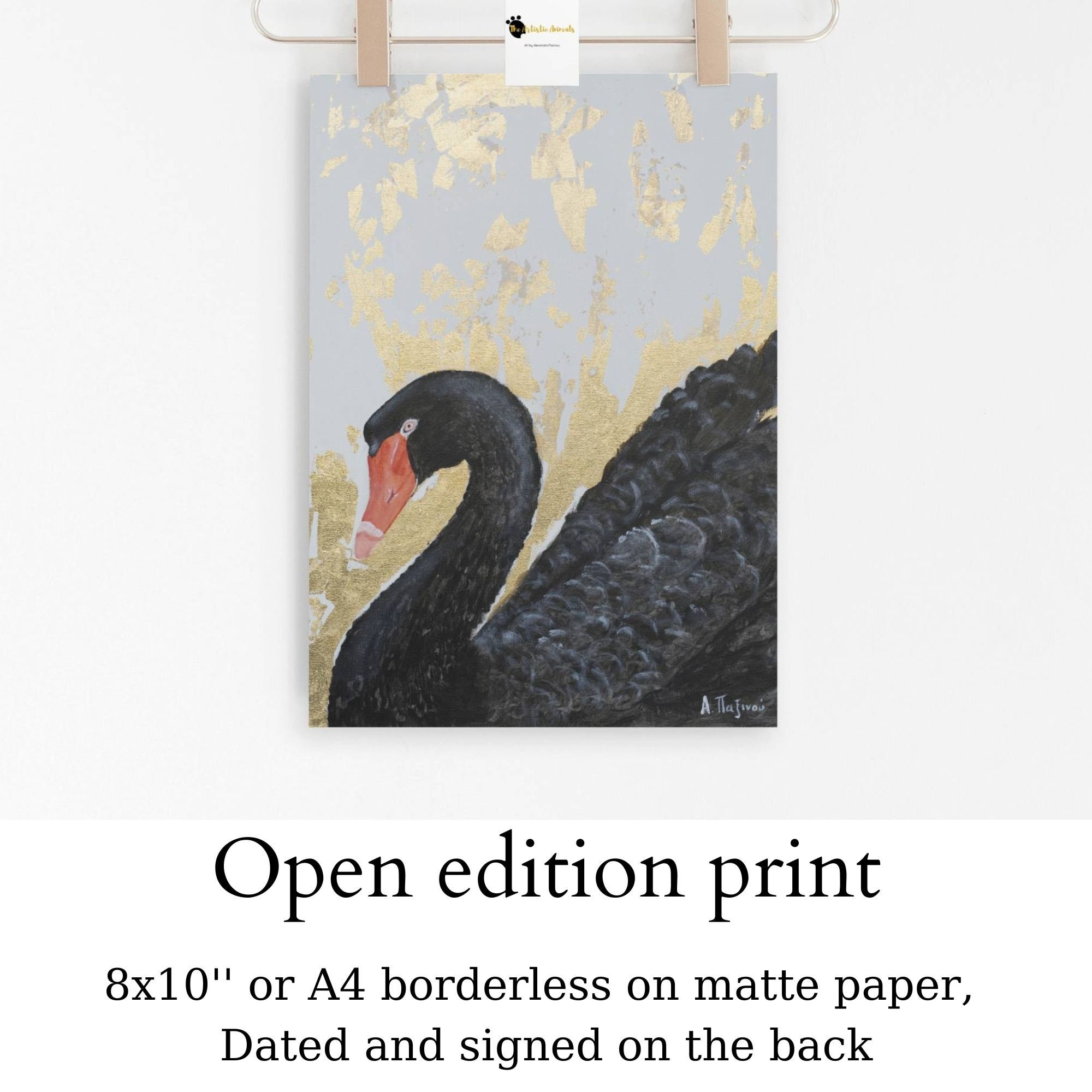 Black Swan Print of Original Painting, Modern Black and Gold Wall Art ...