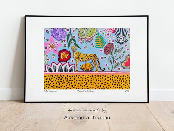 Cheetah Art Print, Colorful Bohemian Decor, Limited Edition
