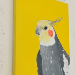 Cockatiel painting on canvas, Original acrylic artwork 16x20 inches, Tropical bird art, Yellow wall art image 4