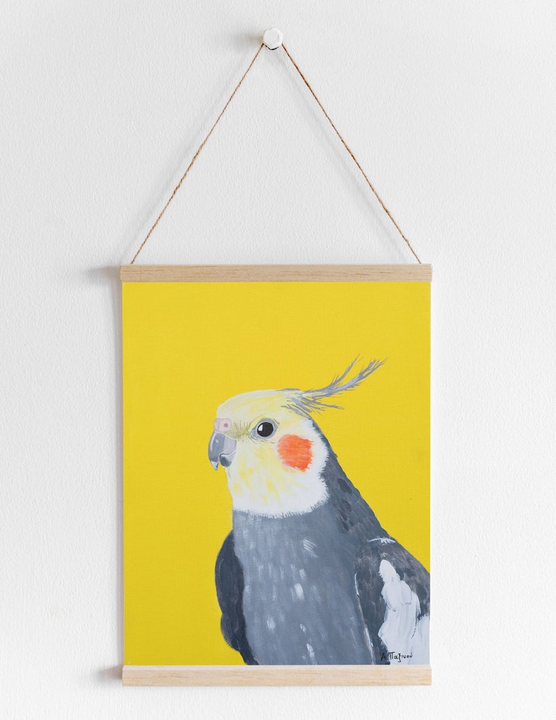 Yellow Cockatiel art print of original painting, Pet bird art, Animal lover gift, Bright colored Wall art decor, 8x10'', A4 image 2