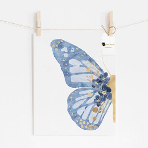 the left wing of the blue butterfly, displayed size 8x10 inches