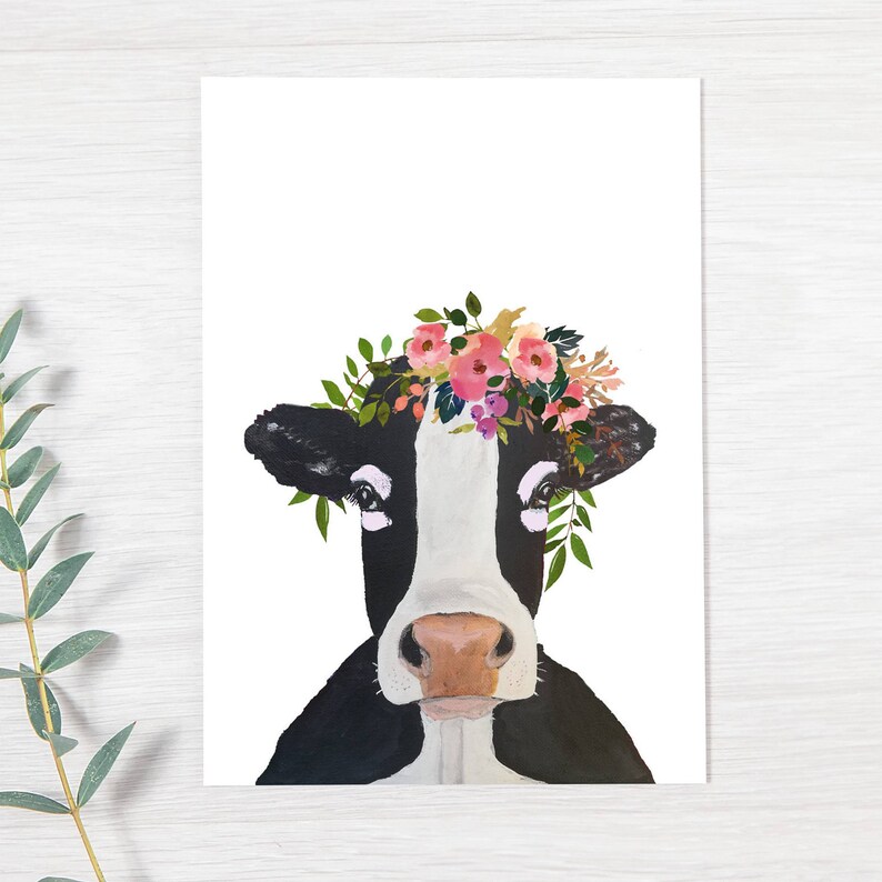 Cow nursery decor girl Cow with flower crown Farm animal Etsy