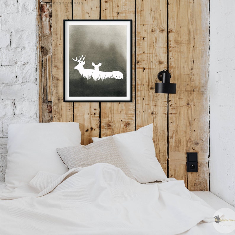 Buck and Doe Print Black and White Couple Wall Art Printable Etsy
