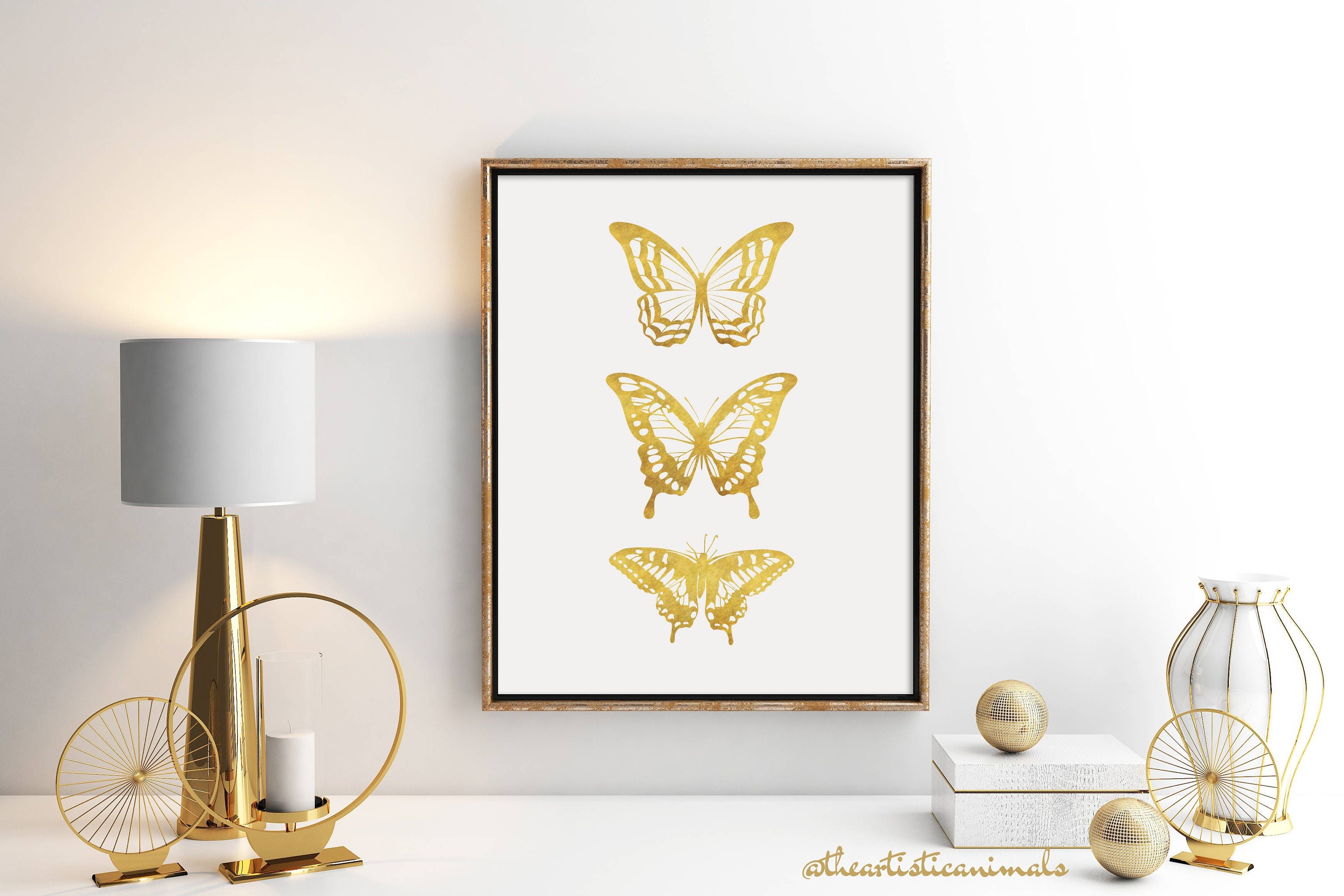 White on White Butterflies With Splash of Gold Butterfly Wall Art 