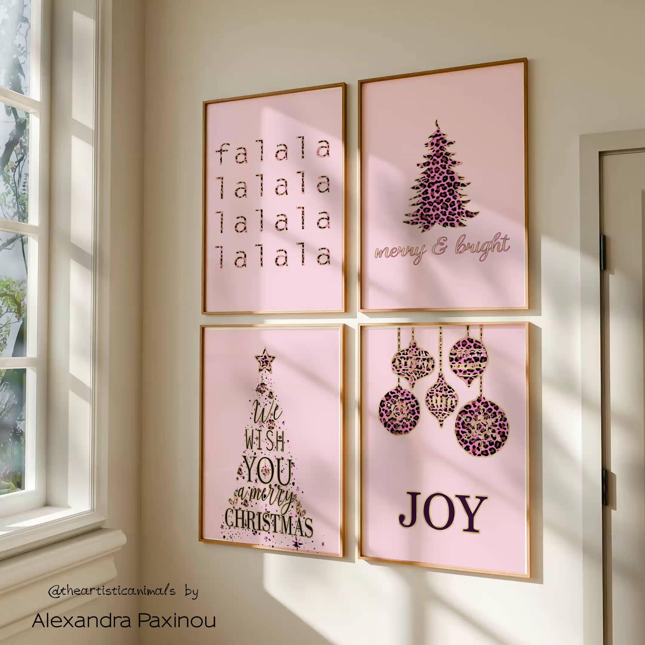 Set 4 Stampe Natale Senza Cornice 4 Stampe Natalizie YQDEJ - Rosa, Merry  Christmas, 20x25 Cm Quadri Merry Christmas, image size:2160x2160