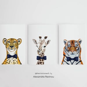 Set di stampe animalier Safari Nursery - Giraffa, Ghepardo e Tigre da parete per la cameretta del neonato, stampato e spedito