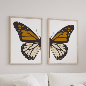 Monarch butterfly print set of 2, Butterfly printable wall art, Diprtych art, Monarch wings 2 piece wall art, Split butterfly downloadable