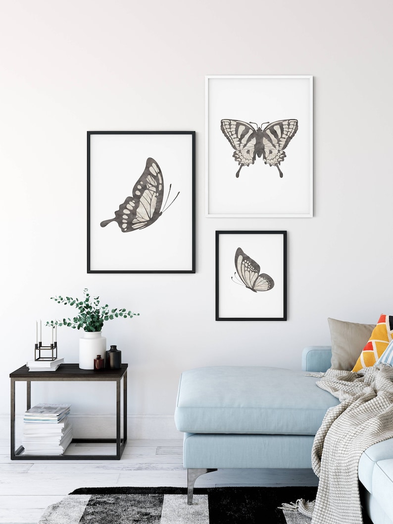 Black and White Butterfly Wall Art Set of 3 Printable Art Etsy