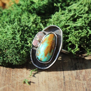 OOAK Turquoise, Sterling Silver, and Copper Ring &quot;Unearthed&quot; Sz 8