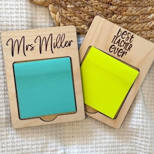 Engraved Birch Wood Post It Note Holder | Personalized Teacher Gift