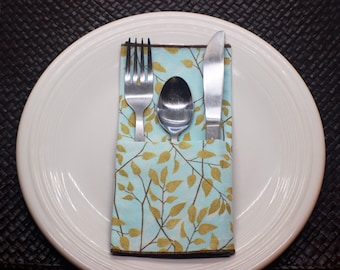 Golden Leaves on Robin Egg Blue - Set of 4