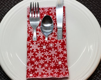 Red and White Snowflake Napkins - Set of 4