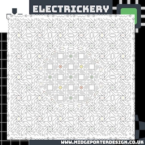 Electrickery - Blackwork Embroidery Pattern - Techno Electro Circuit board - PDF Downloadable Chart by Midge Porter Design