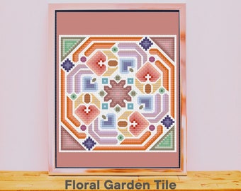 Florale Gartenfliese - Kreuzstichvorlage. Stickvorlage. PDF-Download. Nähanleitung für Anfänger von Midge Porter Design