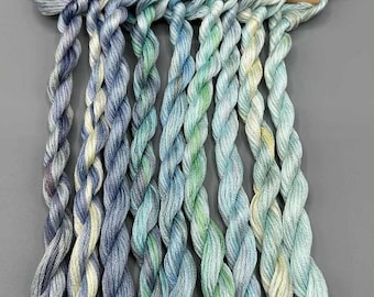 The 'Light Fantastic' Hand Dyed Variegated Embroidery Floss: 6 Stranded Thread 100% Cotton, Blackwork, Cross stitch. Set 3 of 4