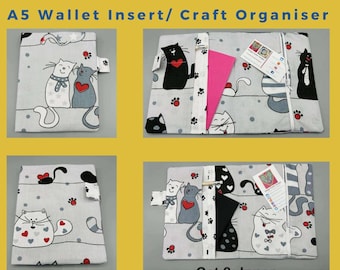 Cartoon Cats Fabric A5 Organizer – Craft, Travel, Wallet Insert