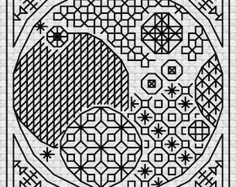Blue Moon - Counted Stitch chart. Blackwork Embroidery.  PDF Download. Includes FREE Beginner Stitching Instruction Guide.