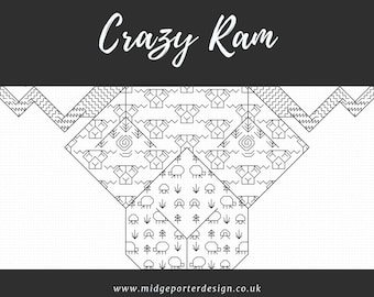 Crazy Ram - Blackwork Embroidery Pattern - PDF herunterladbare Tabelle von Midge Porter Design - Enthält eine vollständige Nähanleitung