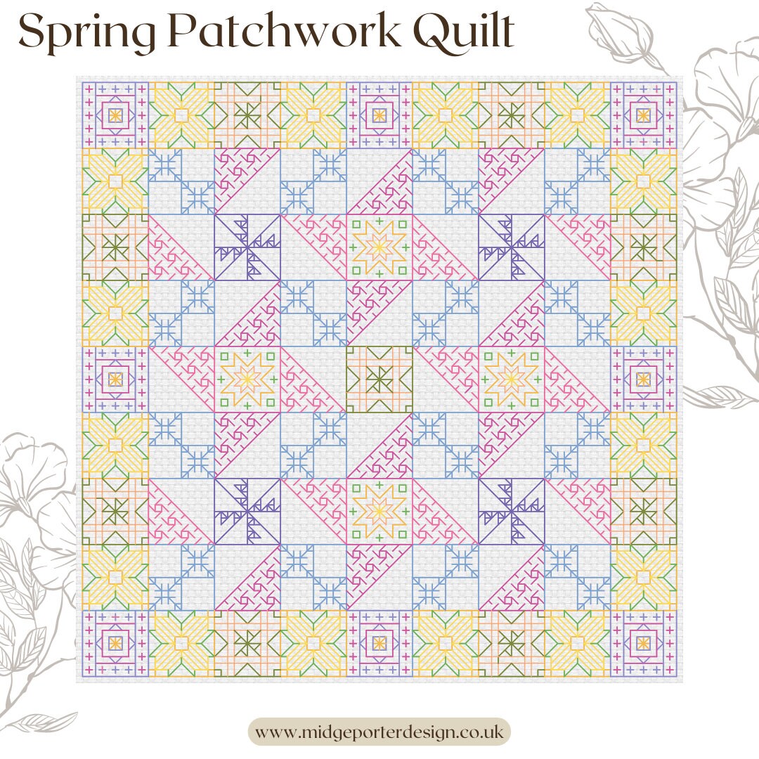 Spring Patchwork Pattern 31 Spring Patchwork Quilt - Blackwork Embroidery Pattern - PDF Download ...
