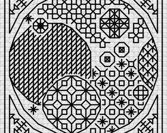 Blue Moon - Blackwork Embroidery Design. Full Craft Kit. Two thread & Fabric options. Free Beginner Stitching Instruction Guide.