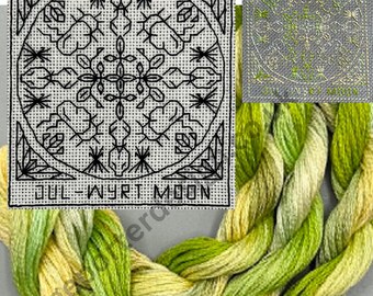 July Wyrt Moon - Counted Stitch chart. Blackwork Embroidery.  PDF Download. Includes FREE Beginner Stitching Instruction Guide.