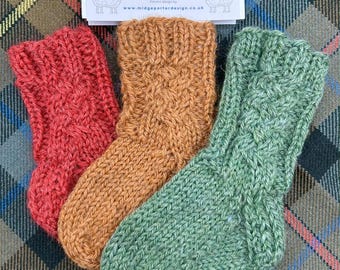 Baby 'Kilt Hose' socks - Knitting Kit - 100% Pure Scottish Wool - Cable motif - Scotland - Heritage - Scottish Clan