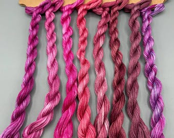 The 'Pretty in Pink' collection - Hand Dyed Embroidery Thread Floss set - 8 colours - Stranded Cotton - Embroidery, Cross-stitch, Blackwork
