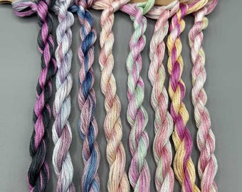 The 'Light Fantastic' Hand Dyed Variegated Embroidery Floss: 6 Stranded Thread 100% Cotton, Blackwork, Cross stitch. Set 4 of 4