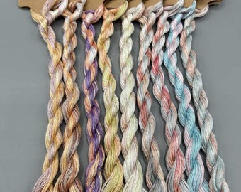 The 'Light Fantastic' Hand Dyed Variegated Embroidery Floss: 6 Stranded Thread 100% Cotton, Blackwork, Cross stitch. Set 1 of 4