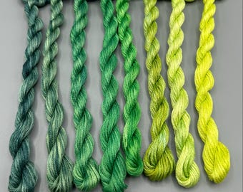 The 'Green Canopy' collection - Hand Dyed Embroidery Thread Floss set - 8 colours - Stranded Cotton - Embroidery, Cross-stitch, Blackwork