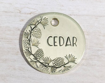 Pine cones - Pet ID tag - Dog tag for dogs - Pet Name Tag - Hand Stamped - Personalized - Dog Collar - Custom - Dog Tag -