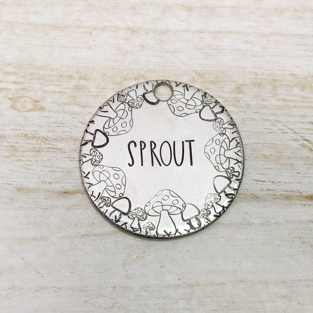 Mushrooms Pet ID Tag Dog Tag for Dogs Pet Name Tag Hand Stamped