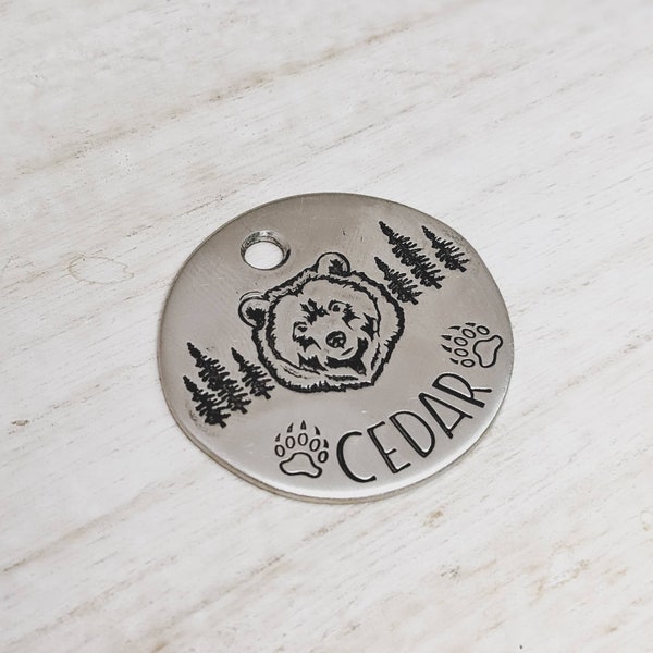 Wild Grizzly - Pet ID tag - Dog tag for dogs - Pet Name Tag - Hand Stamped - Personalized - Dog Collar - Custom - Dog Tag - Bear - Kodiak