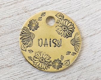 Daisies - Pet ID tag - Dog tag for dogs - Pet Name Tag - Hand Stamped - Personalized - Dog Collar - Custom - Dog Tag - Daisy - Flowers