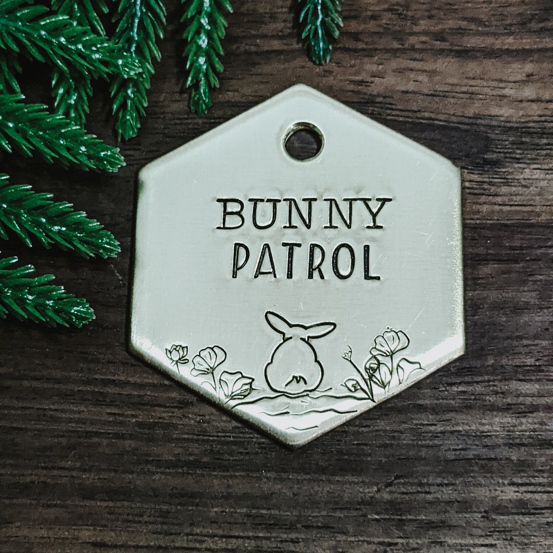 Bunny Patrol - Rabbit - Pet ID Tag - Dog Tag - Pet Name Tag - Hand ...