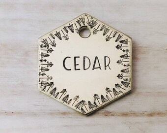 Pine Forest - Pet ID tag - Dog tag for dogs - Pet Name Tag - Hand Stamped - Personalized - Dog Collar - Custom - Dog Tag - Forest - Trees