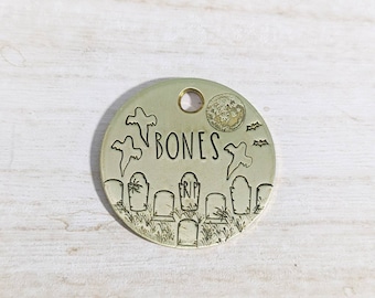 Ghosts and ghoules - Pet ID tag - Dog tag for dogs - Pet Name Tag - Hand Stamped - Personalized - Dog Collar - Custom - Dog Tag - Graveyard
