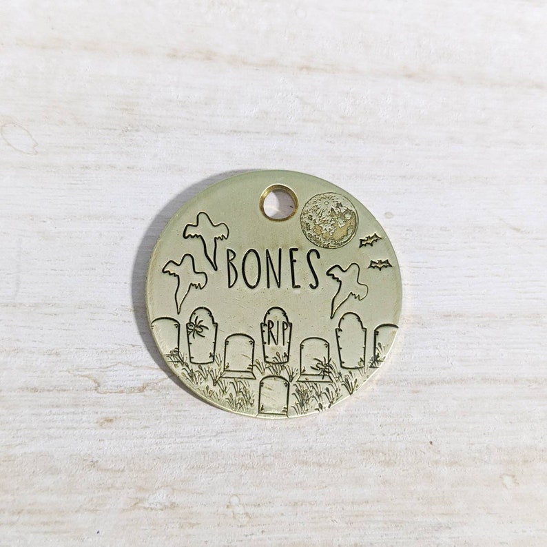 Ghosts and ghoules ID Tag, Name tag for dog, Handstamped Pet ID, Ghosts and ghoules ID Tag, Name tag for dog, Handstamped Pet ID,