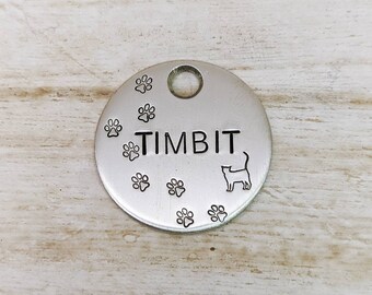 Kitty Paw Prints SMALL - Pet ID tag - Dog tag for dogs - Pet Name Tag - Hand Stamped - Personalized - Dog Collar - Custom - Dog Tag -