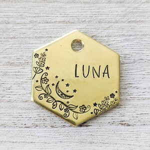 Moon Flower - Pet ID tag - Dog tag for dogs - Pet Name Tag - Hand Stamped - Personalized - Dog Collar - Custom - Dog Tag -
