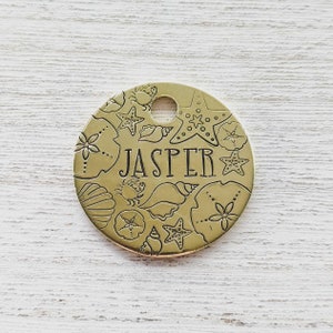 Shore Sea Shells  - Pet ID tag - Dog tag for dogs - Pet Name Tag - Hand Stamped - Personalized - Custom - Dog Tag - Ocean - Sea - Crab