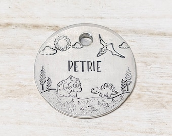 Land Before Time - Pet ID tag - Dog tag for dogs - Pet Name Tag - Hand Stamped - Personalized - Custom - Dog Tag - Dinosaur - Dino