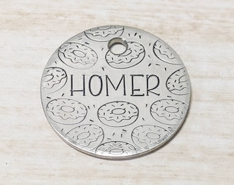 Doughnuts - Pet ID tag - Dog tag for dogs - Pet Name Tag - Hand Stamped - Personalized - Dog Collar - Custom - Dog Tag - Dessert - Doughnut